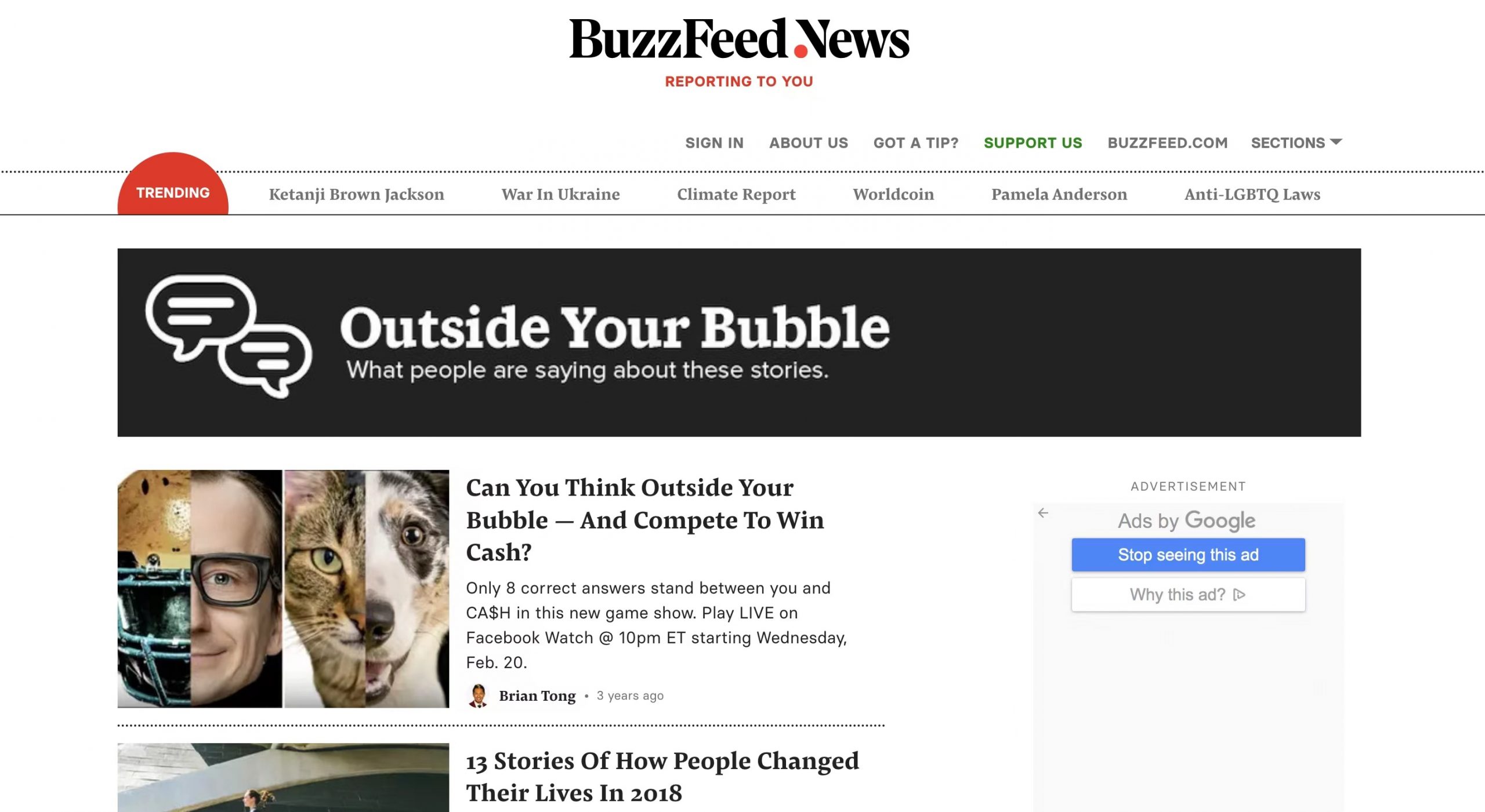 Figure 5. Buzz Feed News's Outside Your Bubble page