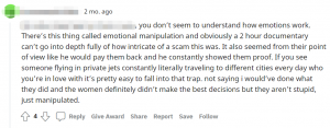 Fig. 4. Supporting victim discourse with 4 “Likes” (The Victims of “the Tinder Swindler” Were Not Brave, n.d.).